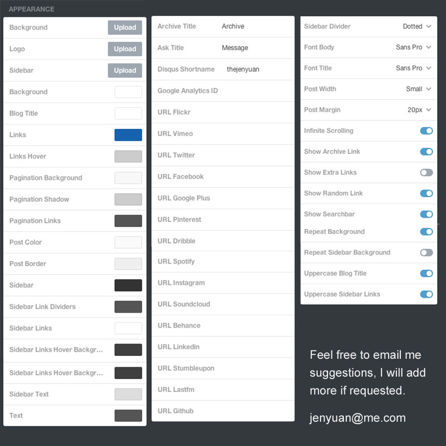 Pandora Sidebar Tumblr Theme by thejenyuan ThemeForest